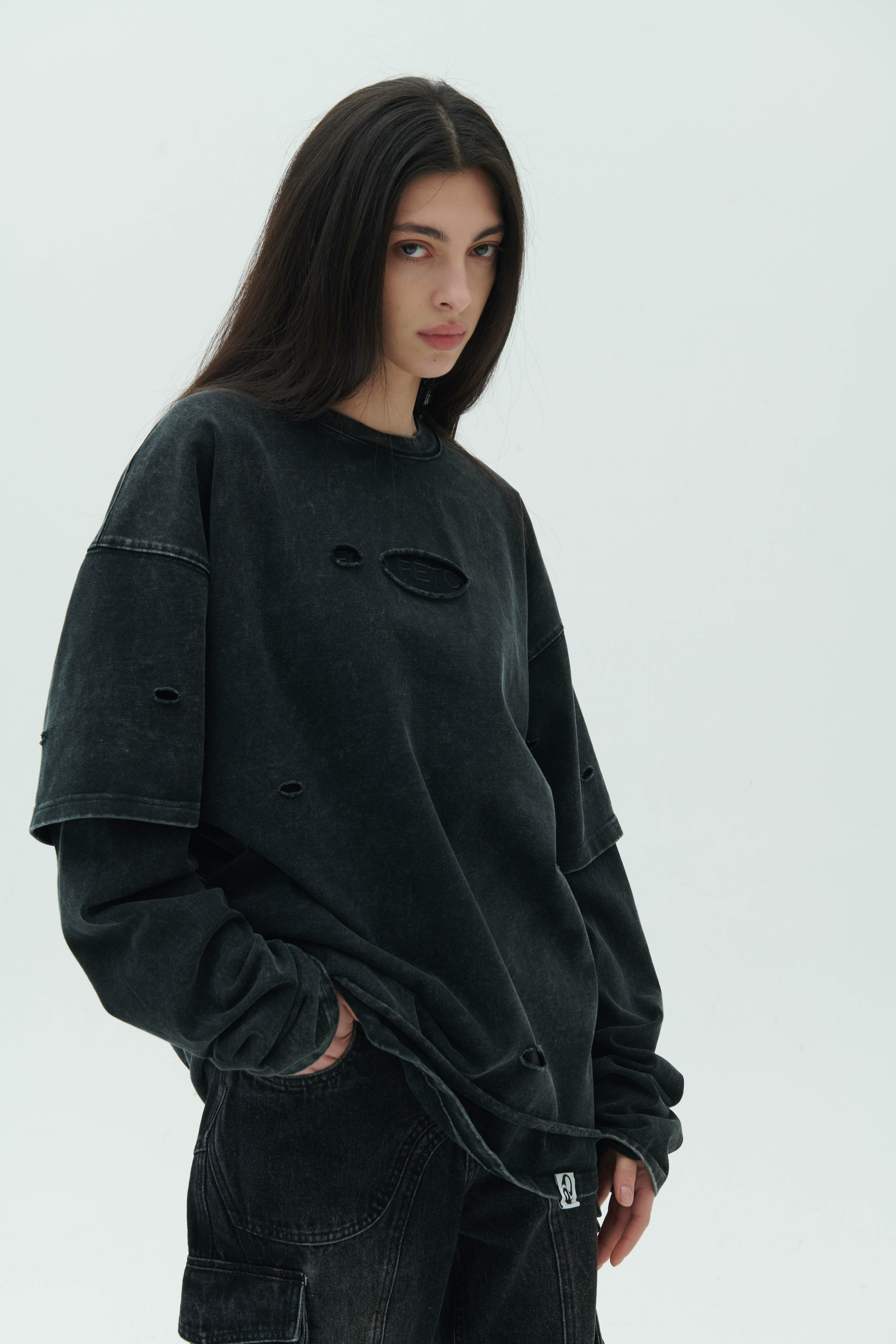 Destroyed Two-Piece Long Sleeve T-Shirt